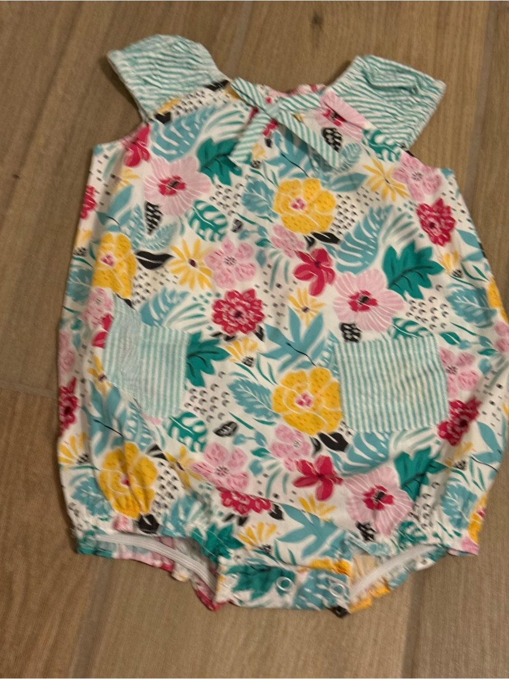 Floral Pocket Baby One-Piece Romper - Yellow Pink Teal Green Size 24 mo.